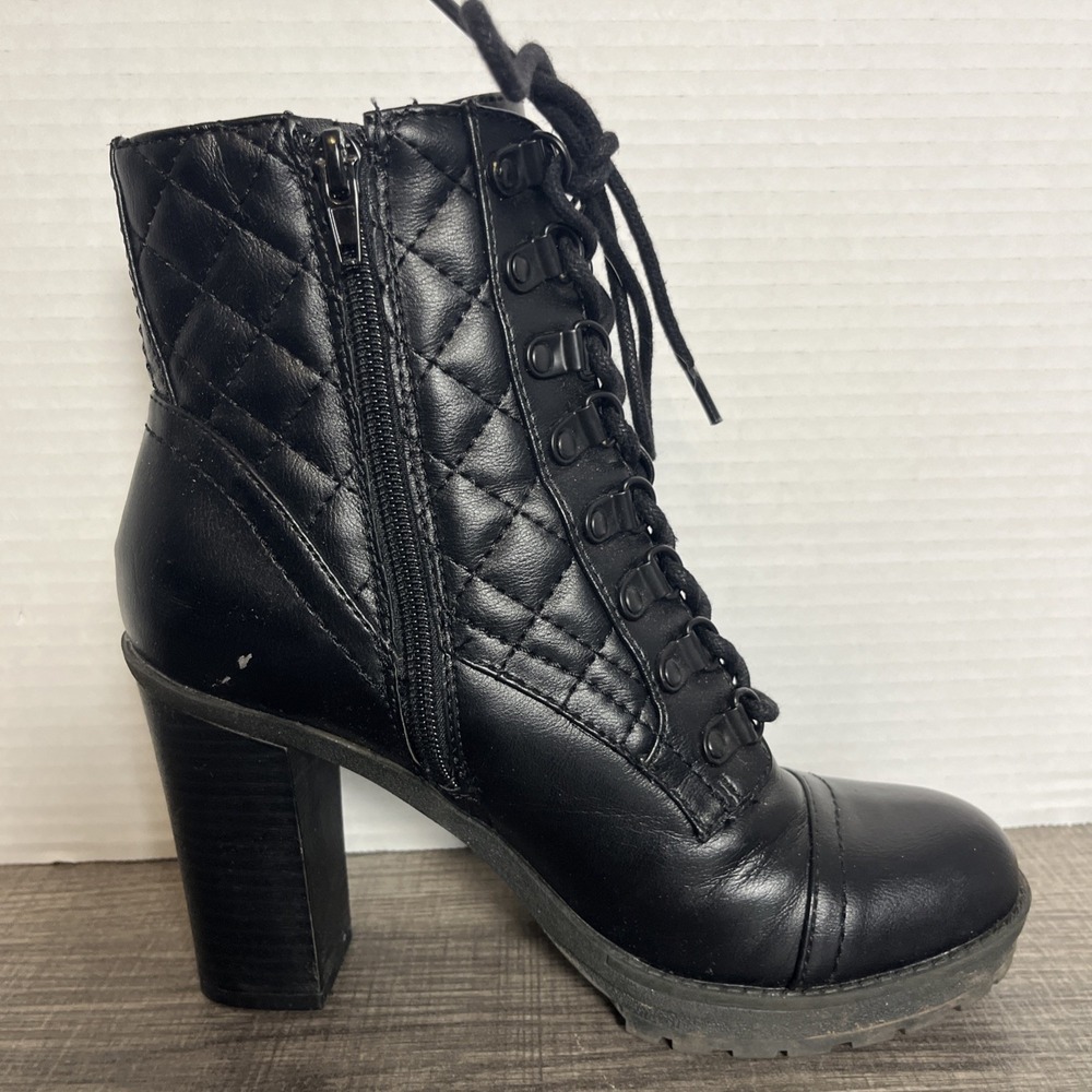 G by Guess Combat Boots 6.5 Black Lace up Zip Biker Heel Ankle Bootie Whimsigoth - Picture 7 of 11